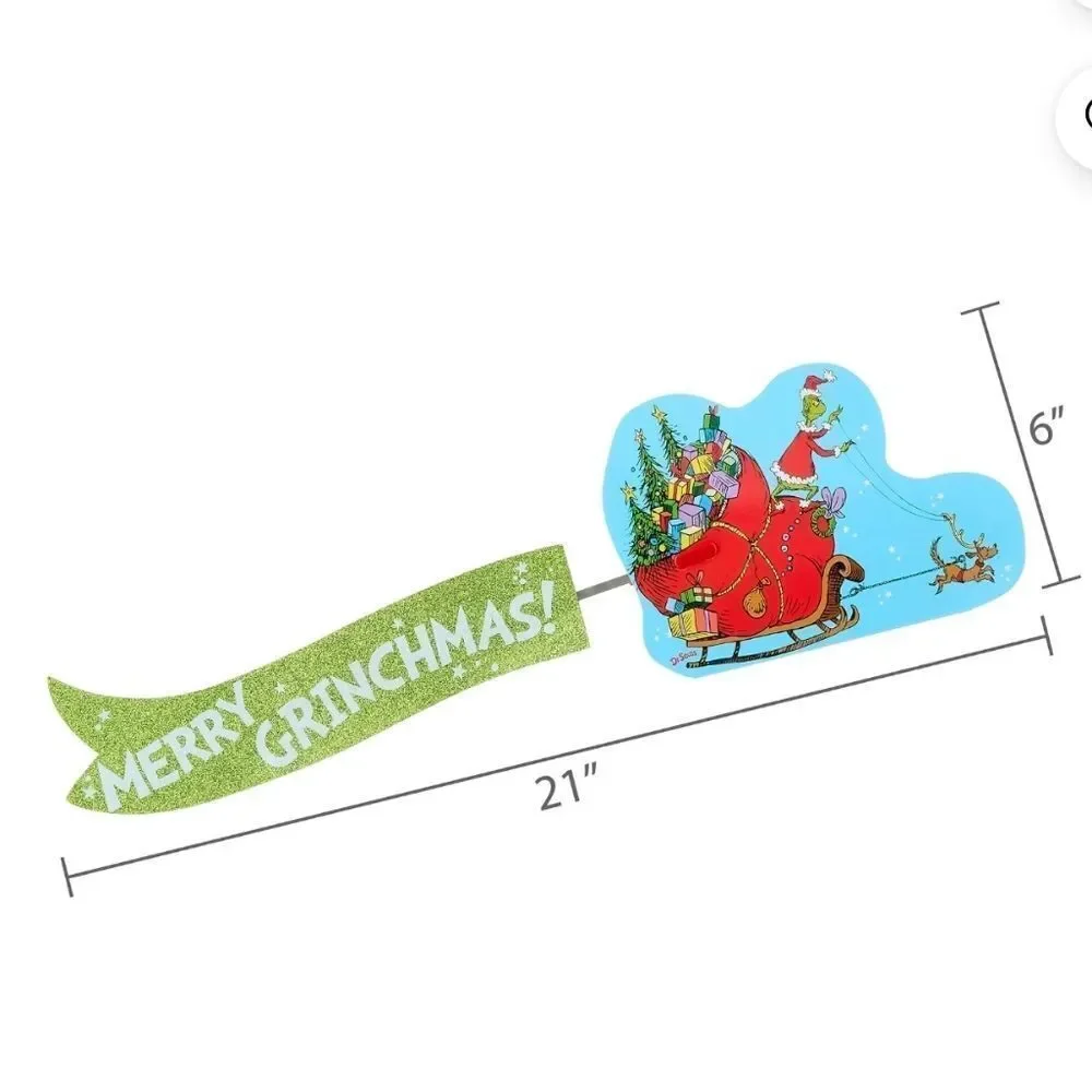 Mr. Christmas Animated Grinch Sleigh Tree Topper w Banner Merry Grinchmas New